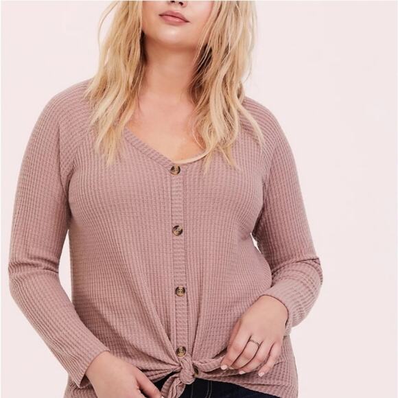 NWT Torrid Waffle Knit Long Sleeve Tie Front Shirt size 2 - Picture 1 of 8